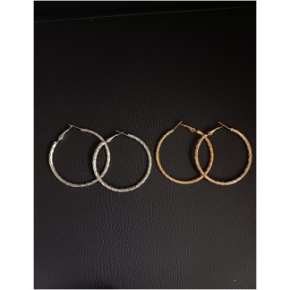 2pk Engraved Gold and Silver Hoop Earrings