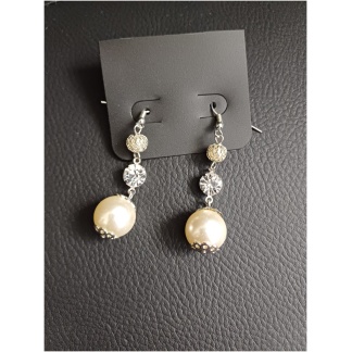 3 Drop Pearl and Crystal Silver Earrings