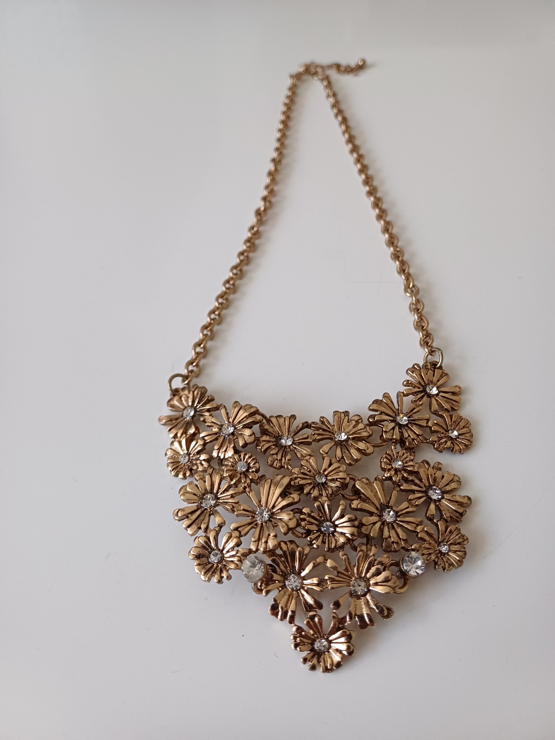 Antique Gold Multi Flower Crystal Necklace