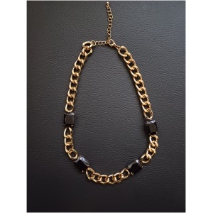 Black Gemstone Gold Curb Chain Collar