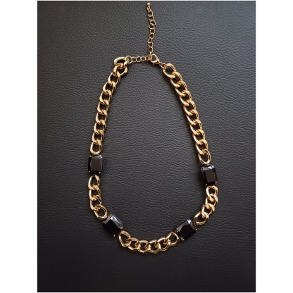 Black Gemstone Gold Curb Chain Collar