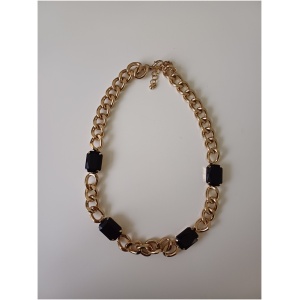  Black Gemstone Gold Curb Chain Collar