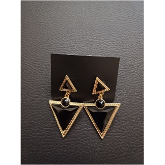 Blush Gold Black Gem Double Triangle Earring