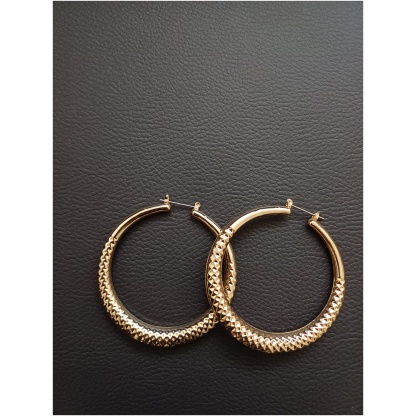 Diamond Half Cut Gold Hoop Earrings