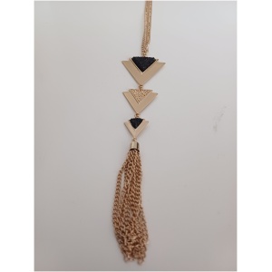 Gold Plated Triangle Tassel Necklace Imbedded with Black Rock  