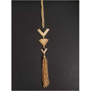 Gold Plated Triangle Tassel Necklace Imbedded with Black Rock  