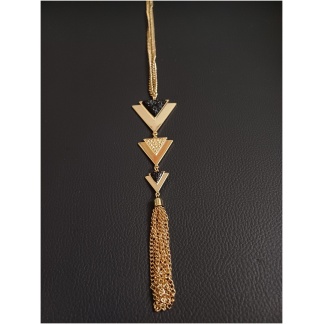 Gold Plated Triangle Tassel Necklace Imbedded with Black Rock