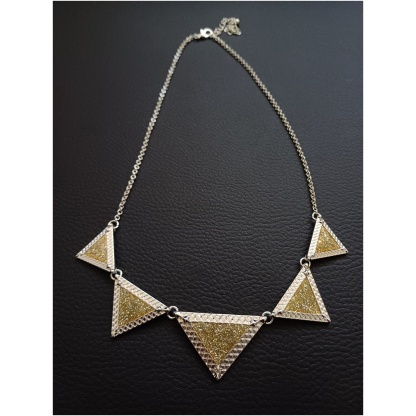 Golden Glitter Centred Silver Triangle Necklace