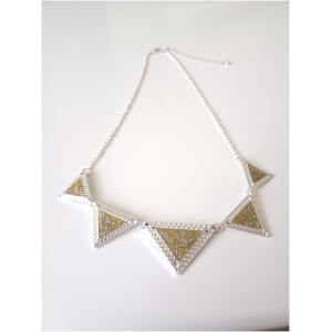 Golden Glitter Centred Silver Triangle Necklace