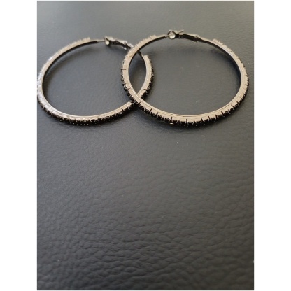 Jet Black Fine Stone Hoop Earring