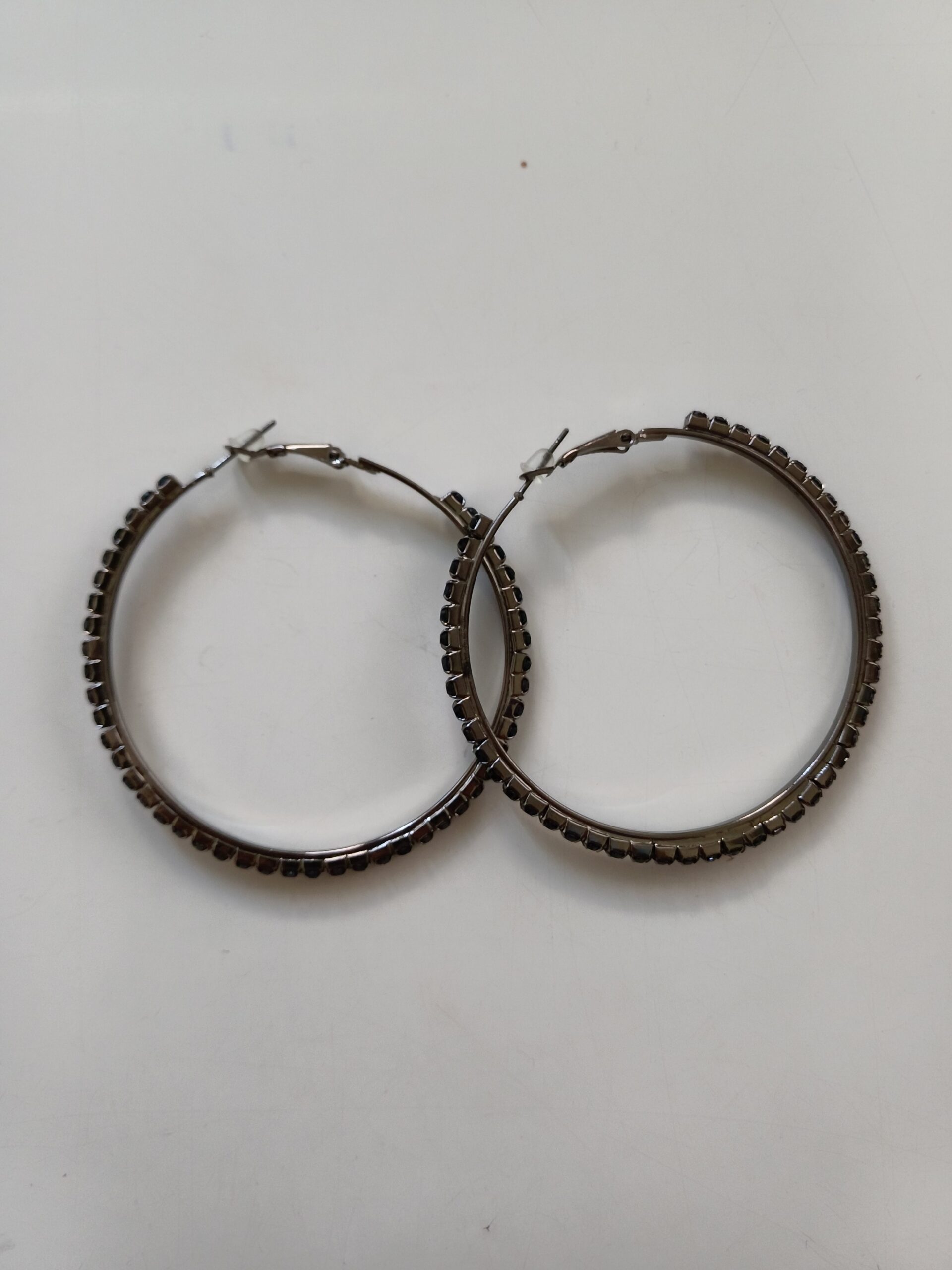 Jet Black Fine Stone Hoop Earring