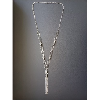 Oval Silver Facet Lariat Necklace