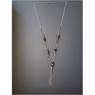 Oval Black Facet Lariat Necklace