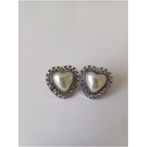 Pearl Heart Silver Earrings