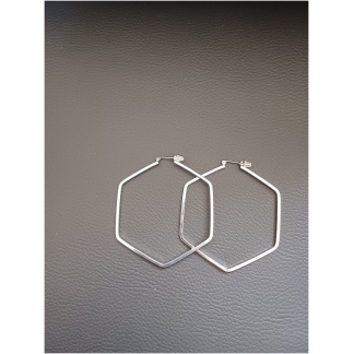 Silver Hexagon Hoop Earring