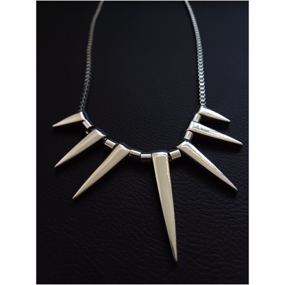 Silver Metal Spike Chain Link Necklace