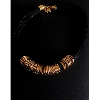 Multi Cord Gold Ring Black Collar