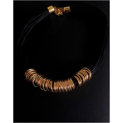 Multi Cord Gold Ring Black Collar