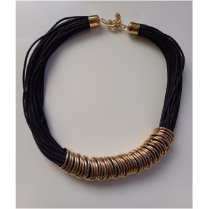 Multi Cord Gold Ring Black Collar