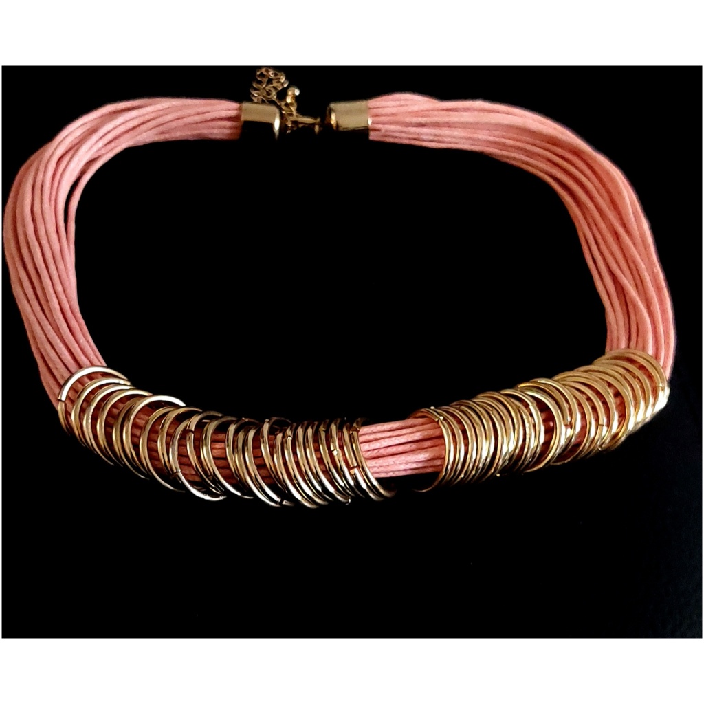 Multi Cord Gold Ring Pink Collar