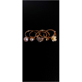 Pearl Flower Crystal Gold Ring Stack