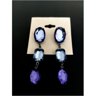 Blue Crystal Triple Silver Earring