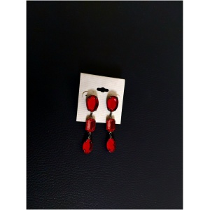 Red Crystal Triple Silver Earring