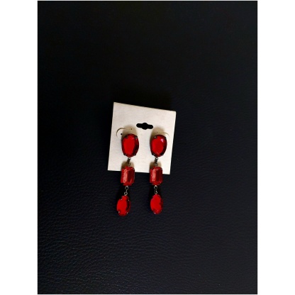 Red Crystal Triple Silver Earring