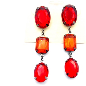 Red Crystal Triple Silver Earring