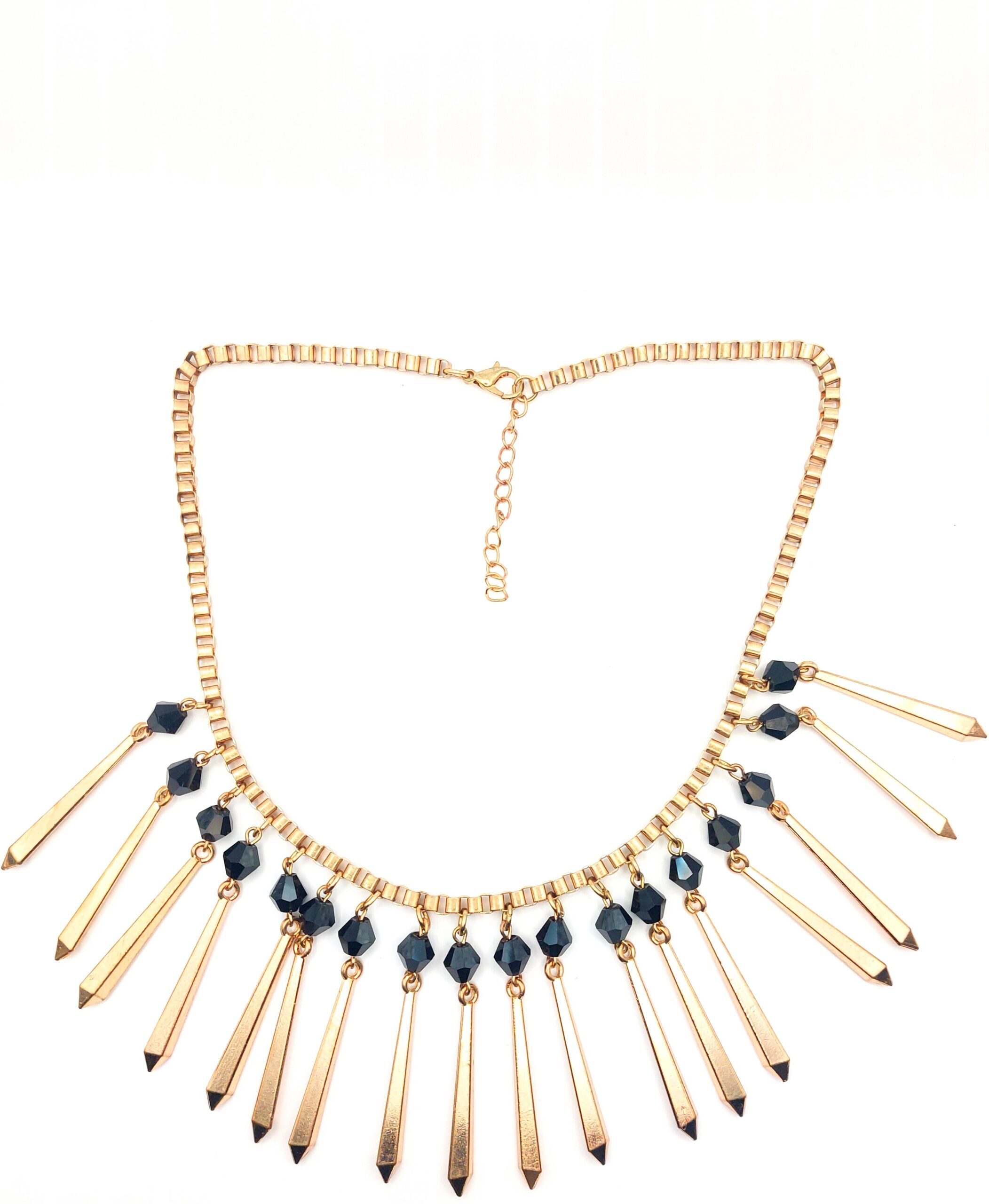 Black and Gold Bead Spike Necklace