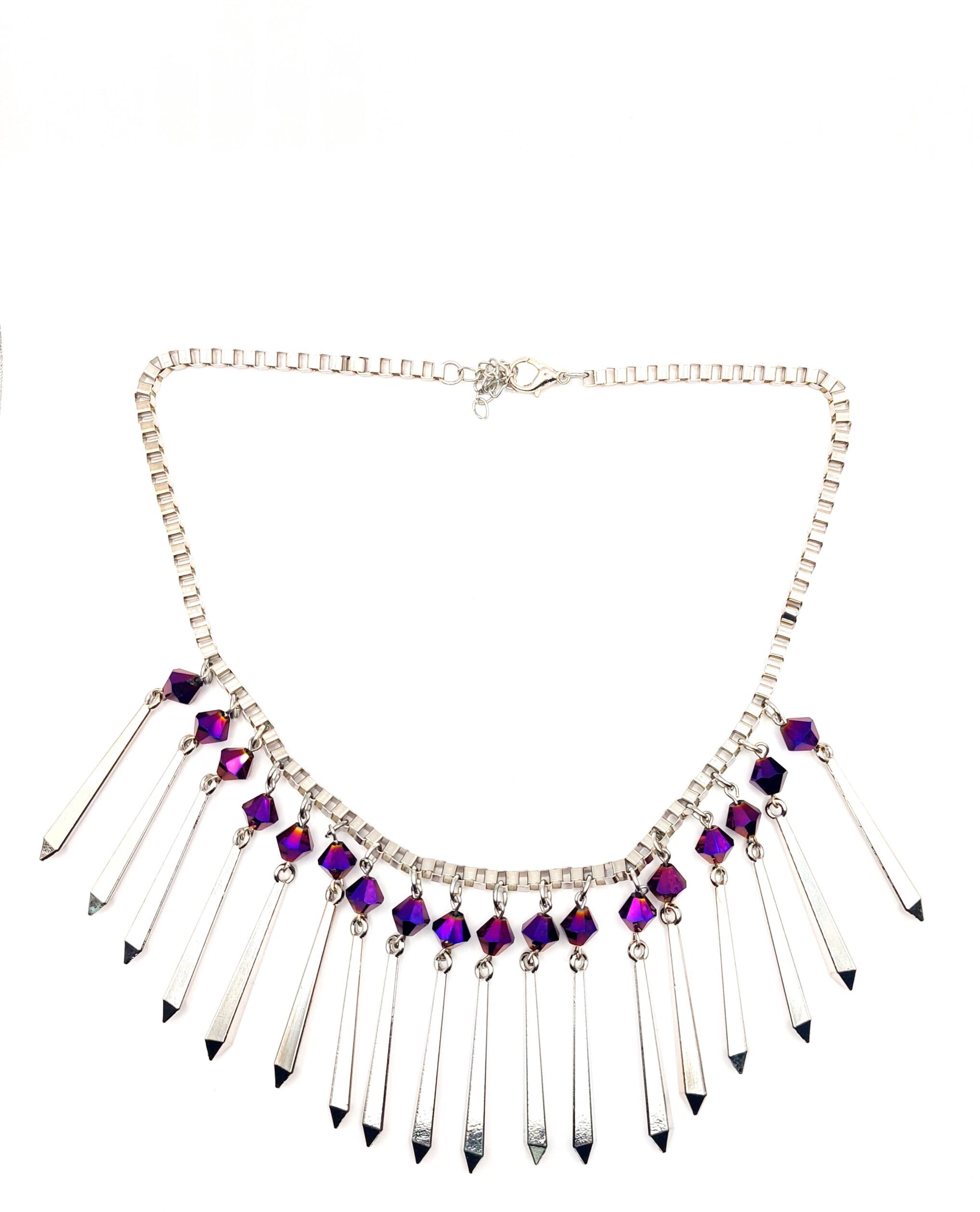 Purple and Silver Bead Spike Necklace