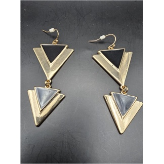 Black and Blended Gold Triangle Drop Earrings