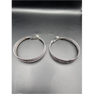 5 Row Silver Textured Hoop Earring