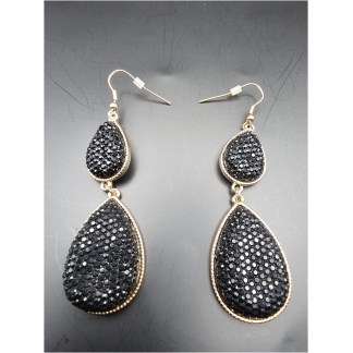 Black and Blended Gold Sparkling Teardrop Earring